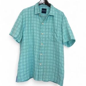 Tommy Bahama Men's L Teal Plaid Casual Shirt